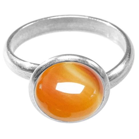 Bague argentée avec cabochon rond en cormaline