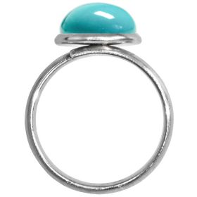 Bague argentée avec cabochon rond en howlite teintée bleu