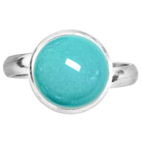 Bague argentée avec cabochon rond en howlite teintée bleu