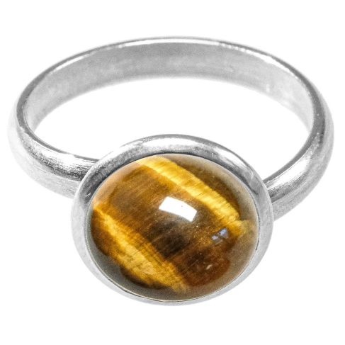 Bague argentée avec cabochon rond en oeil de tigre