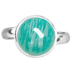 Bague argentée avec cabochon rond en amazonite