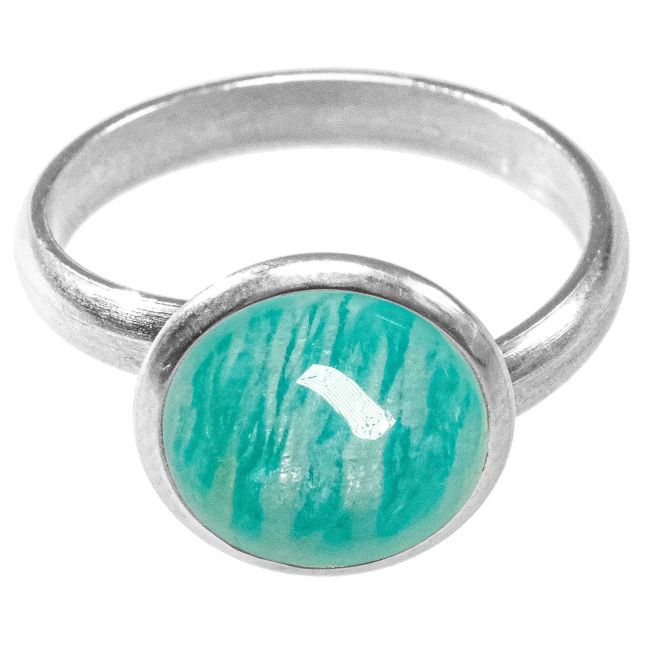 Bague argentée avec cabochon rond en amazonite