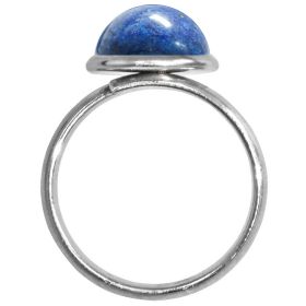 Bague argentée avec cabochon rond en lapis lazuli