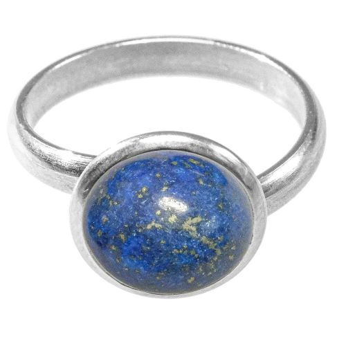 Bague argentée avec cabochon rond en lapis lazuli
