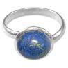 Bague argentée avec cabochon rond en lapis lazuli