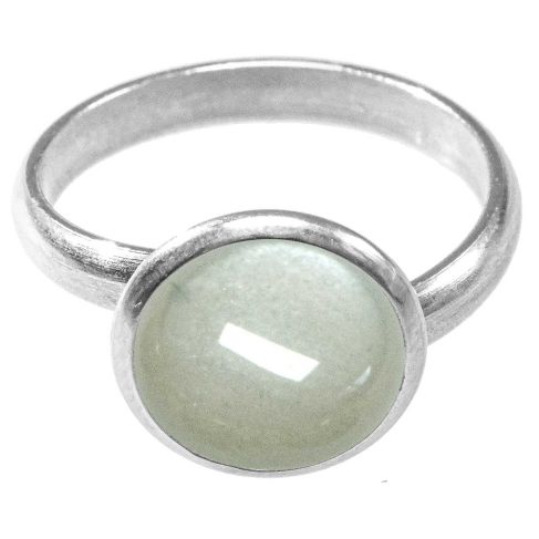 Bague argentée avec cabochon rond en pierre de lune blanche