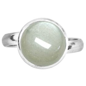 Bague argentée avec cabochon rond en pierre de lune blanche