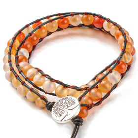 Bracelet wrap 2 tours avec perles de cornaline sur cordon cuir arbre de vie 