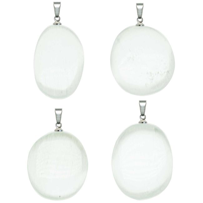 Pendentif Galet Plat En Angélite Naturelle – Bijou Unique Avec Chaîne Acier Inoxydable | Pierre Du Pérou, Forme Aléatoire