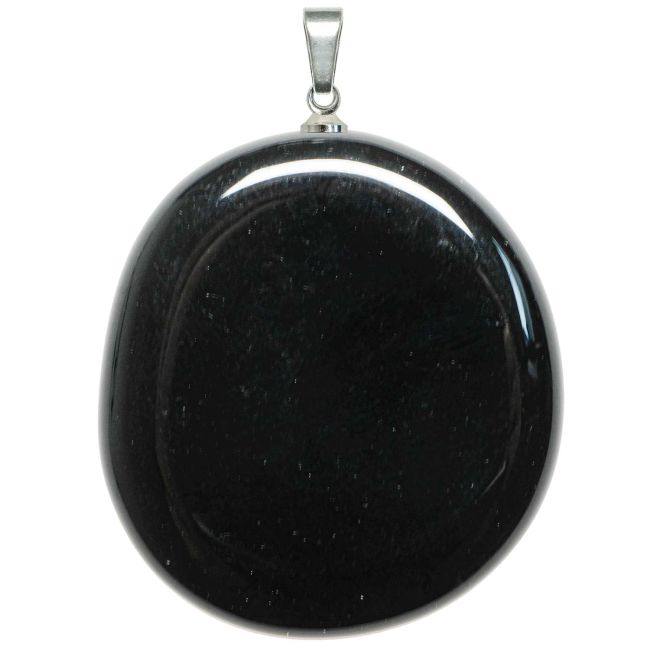 Pendentif galet plat en obsidienne noire