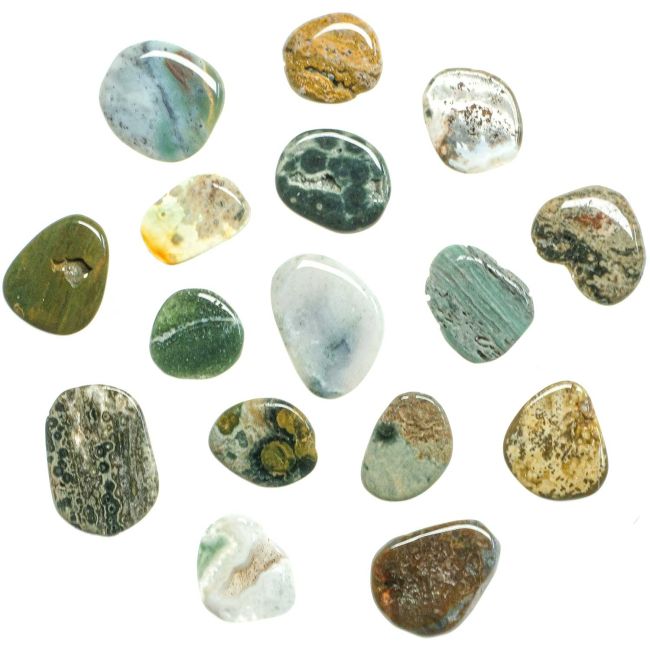 Petits galets plats jaspe océan - Lot de 4