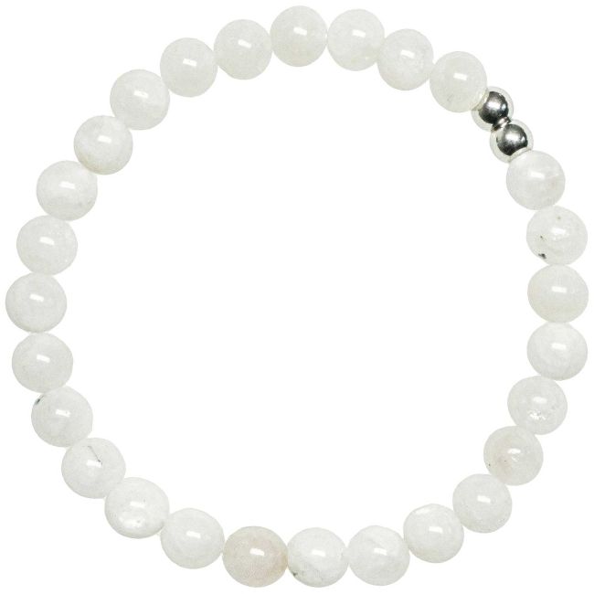 Bracelet en pierre de lune blanche - Perles rondes 6 mm