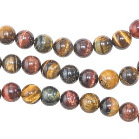 Bracelet en oeil de tigre, boeuf et faucon - Perles rondes 10 mm
