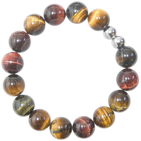 Bracelet en oeil de tigre, boeuf et faucon - Perles rondes 12 mm