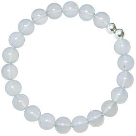 Bracelet en calcédoine gris-bleu - Perles rondes 8 mm