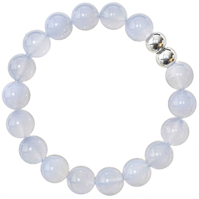 Bracelet en calcédoine gris-bleu - Perles rondes 10 mm