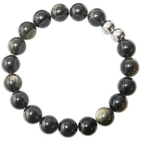 Bracelet en obsidienne dorée - Perles rondes 10 mm