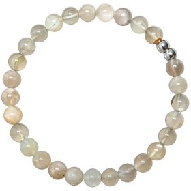 Bracelet en pierre de lune grise - Perles rondes 6 mm