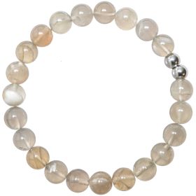 Bracelet en pierre de lune grise - Perles rondes 8 mm