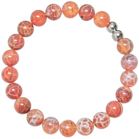 Bracelet en agate de feu - Perles rondes 8 mm