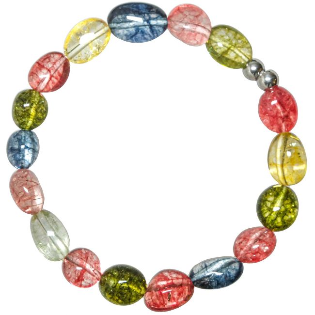 Bracelet en cristal de roche coloré - Perles roulées 8 à 12 mm