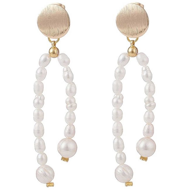 Boucles d'oreilles avec perles de cultures et disque doré