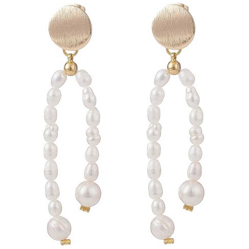 Boucles d'oreilles avec perles de cultures et disque doré