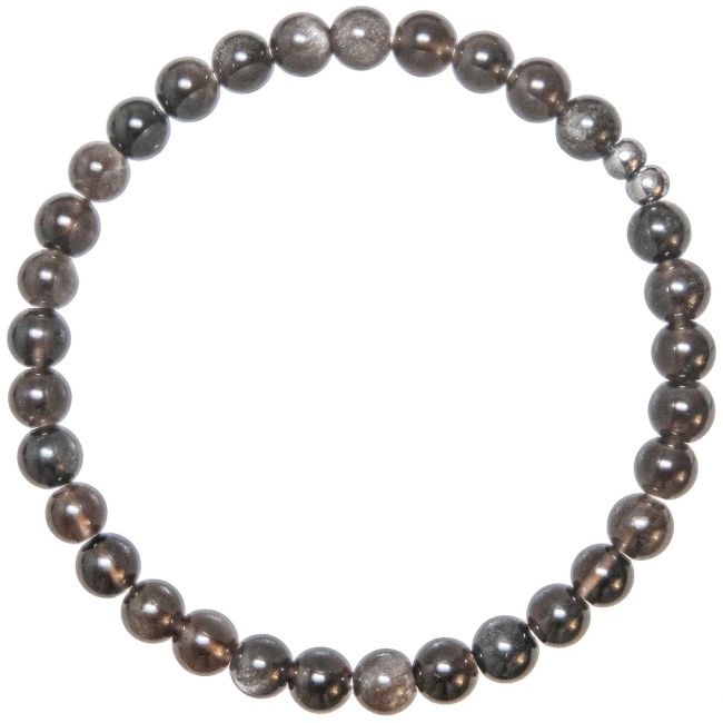 Bracelet en obsidienne argentée - Perles rondes 6 mm