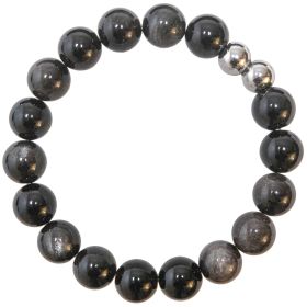 Bracelet en obsidienne argentée - Perles rondes 10 mm