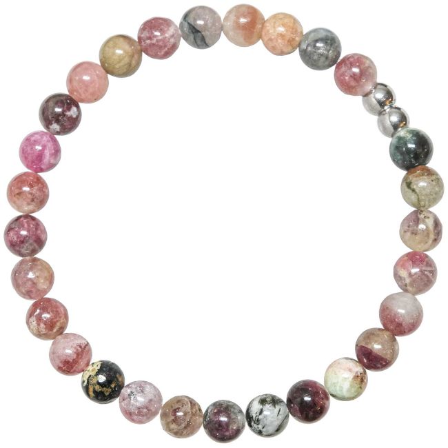 Bracelet en tourmaline multicolore - Perles rondes 6 mm