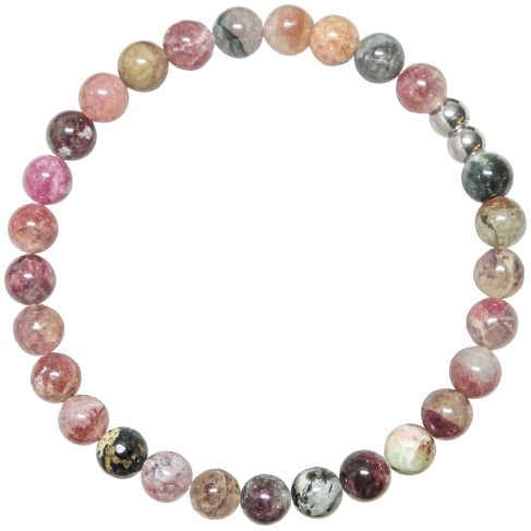 Bracelet en tourmaline multicolore - Perles rondes 6 mm
