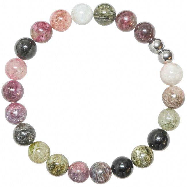 Bracelet en tourmaline multicolore - Perles rondes 8 mm