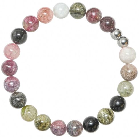 Bracelet en tourmaline multicolore - Perles rondes 8 mm