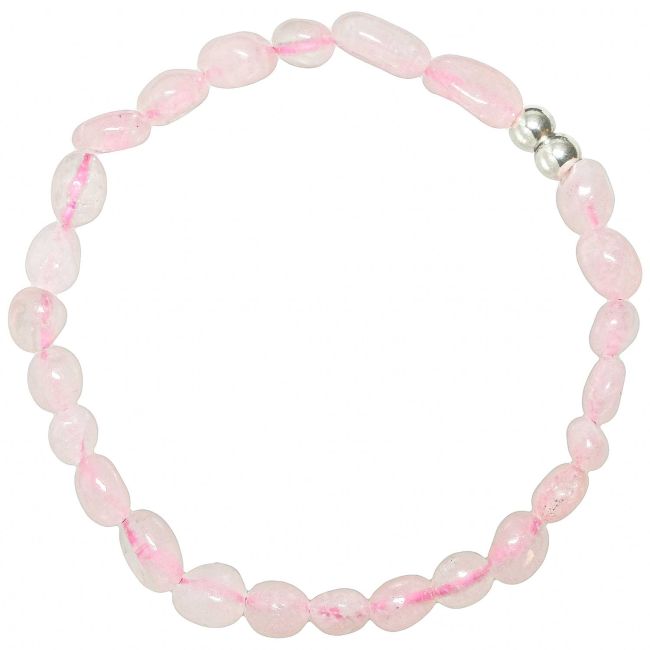Bracelet en quartz rose - Perles pierres roulées 5 à 8 mm
