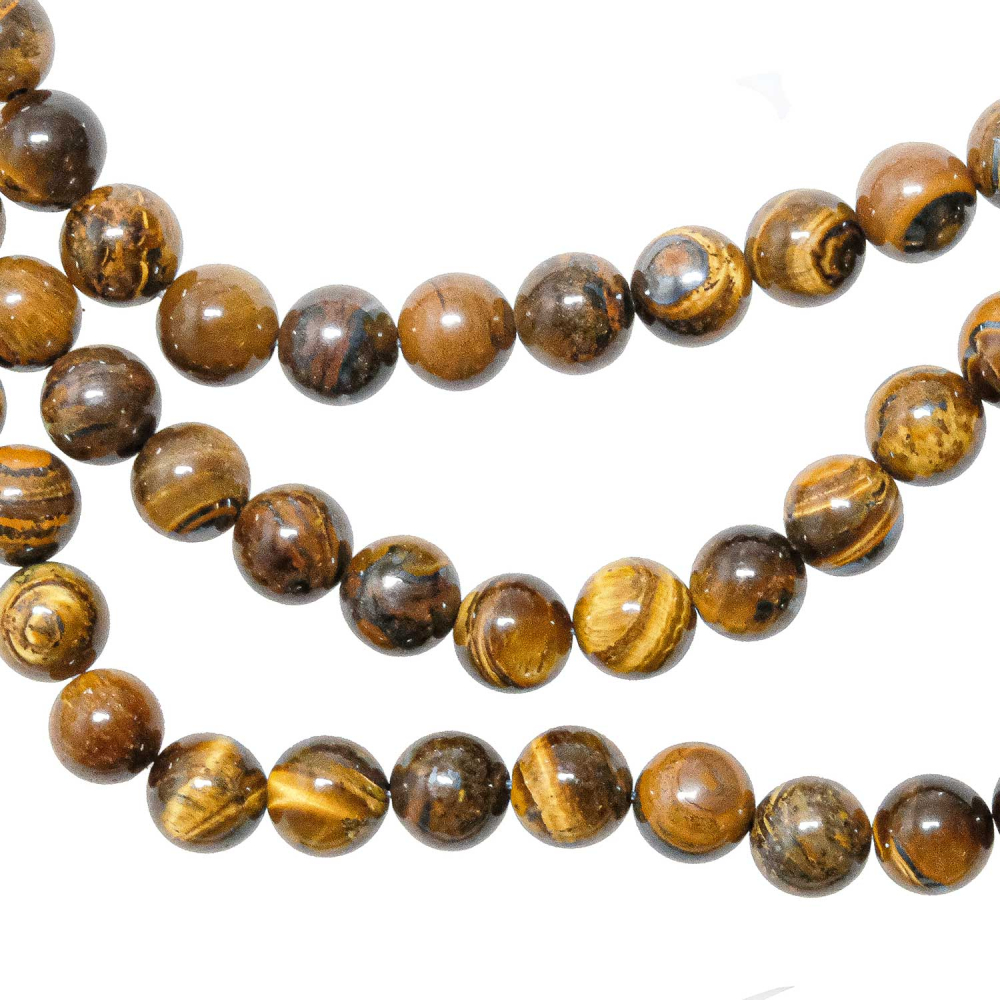 Collier Fantaisie En Perles D'Oeil De Tigre - Longueur 38 Cm - Couleurs Marron Et Jaune - Neuf Sans Emballage