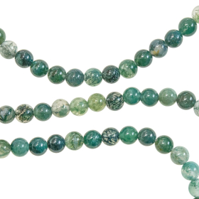 Collier en agate mousse  - Perles rondes 6 mm - 43cm