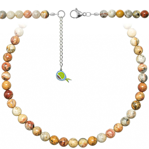 Collier en agate crazy lace - Perles rondes 8 mm - 60 cm