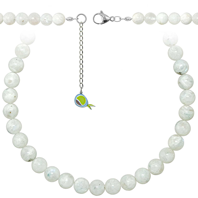 Collier en pierre de lune blanche - Perles rondes 10 mm - 38 cm