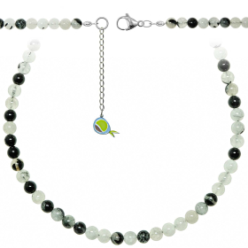 Collier en quartz avec inclusions de tourmaline noire - Perles rondes 6 mm - 60 cm