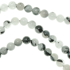 Collier en quartz avec inclusions de tourmaline noire - Perles rondes 8 mm - 43 cm