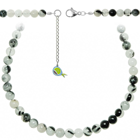 Collier en quartz avec inclusions de tourmaline noire - Perles rondes 8 mm - 70 cm