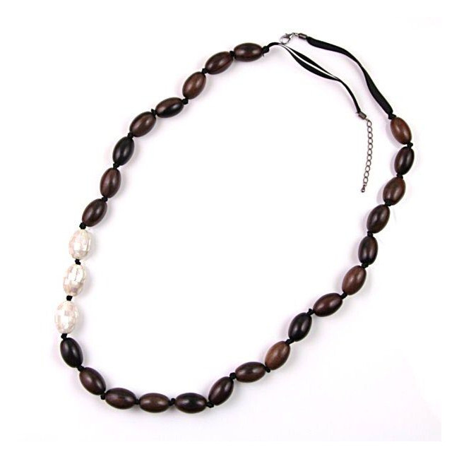 Sautoir perles olive en bois et nacre
