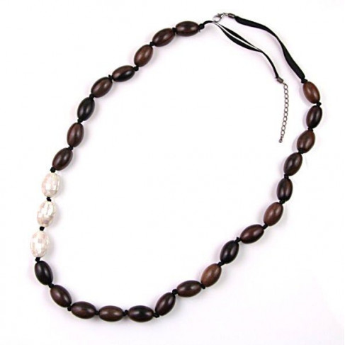 Sautoir perles olive en bois et nacre