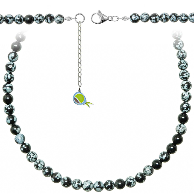 Collier en obsidienne neige - Perles rondes 6 mm - 60 cm