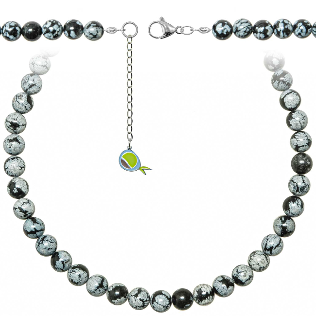 Collier en obsidienne neige - Perles rondes 8 mm - 38 cm