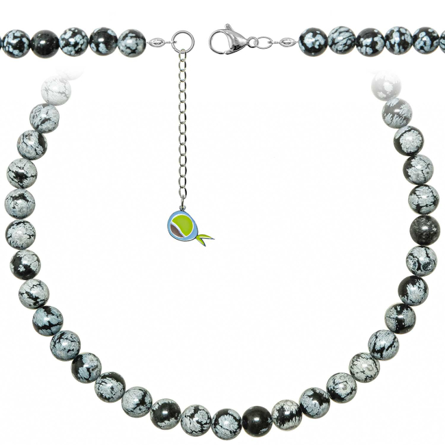 Collier en obsidienne neige - Perles rondes 8 mm - 55 cm