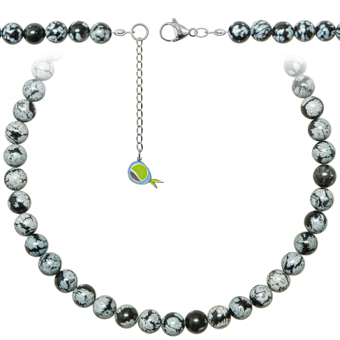 Collier en obsidienne neige - Perles rondes 8 mm - 55 cm