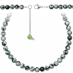 Collier en obsidienne neige - Perles rondes 8 mm - 70 cm