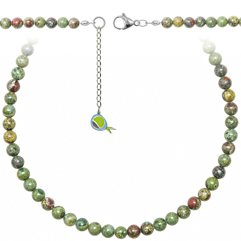 Collier en jaspe héliotrope - Perles rondes 6 mm - 70 cm