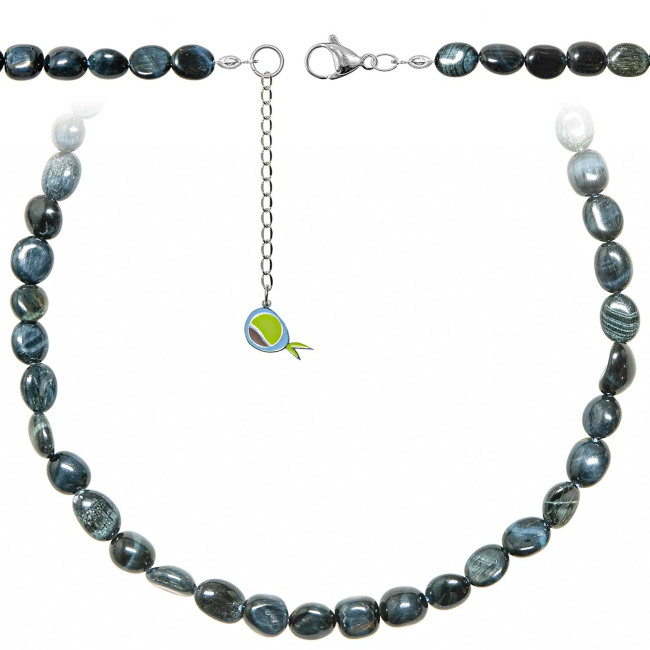 Collier en oeil de faucon - Perles pierres roulées 7 à 10 mm - 38 cm